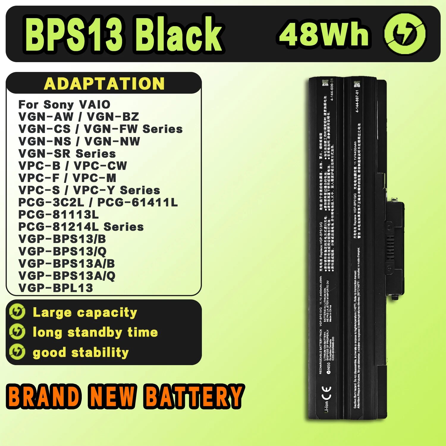 SAT BPS13 Black New Laptop Batteries Replacement For SONY VAIO VGN-AW/BZ/CS/FW PCG-3C2L VGP-BPS13 BPS13A/Q SR18 11.1V-48Wh