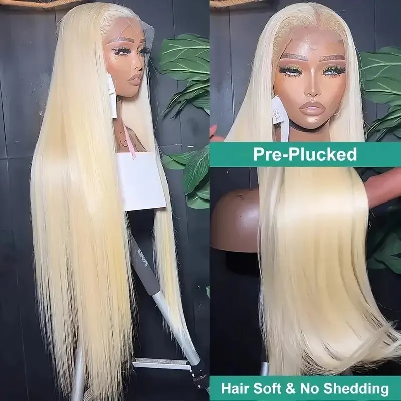 180% Straight 13x6 HD Lace Frontal Wig Human Hair Wig 613 Blonde 20 38 Inch Transparent  Pre-plucked Brazilian For Women