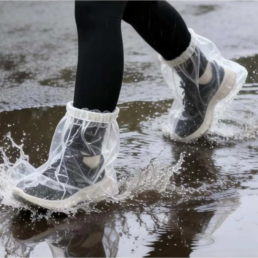 

Heavy-Duty Waterproof Shoe Covers, 12 Pcs Disposable Rain Covers with Wide Elastic Band for Men and Women, One-Size Shoe Covers