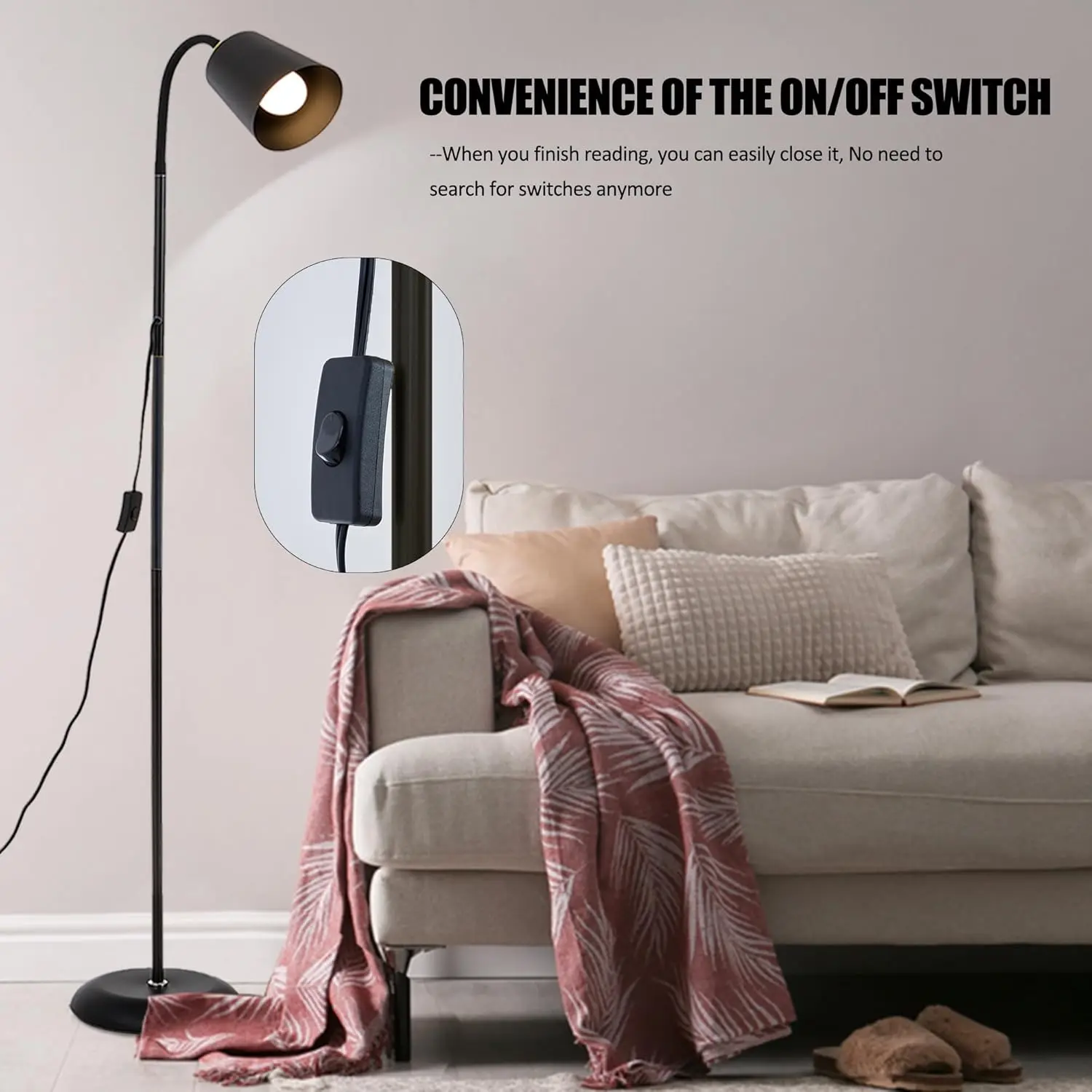 Adjustable Floor Lamp with LED Bulb, Industrial Design for Living Room, Bedroom, Office - Black view 3