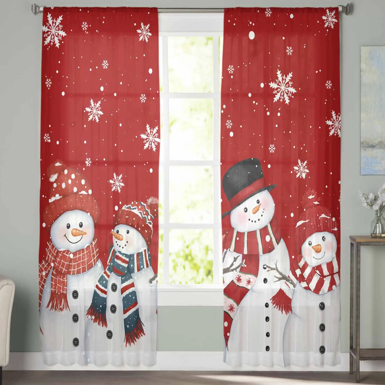 Christmas And Winter Snowman Curtains For Living Room Bedroom Home Decoration Window Voile Tulle Curtain Drapes