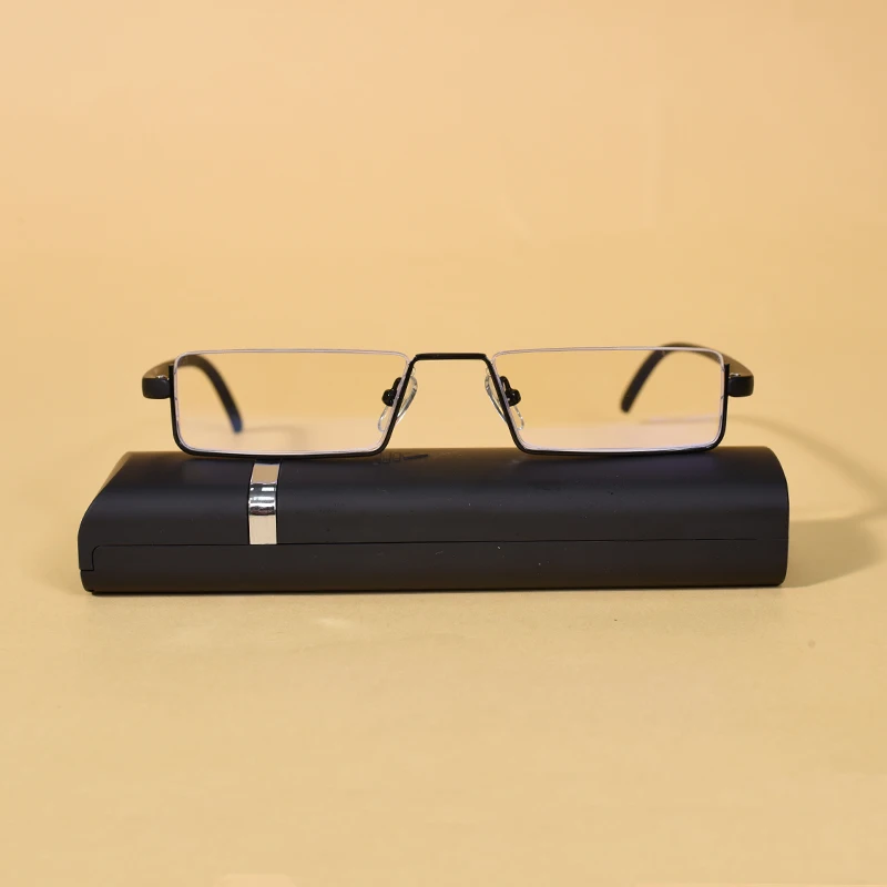 Metall Anti-Blau Licht Lesebrille Männer Halb Rahmen Brillen Männlichen Brillen Mit Fall + 125 + 175 + 225 + 275 + 300 + 350 – Detail 3