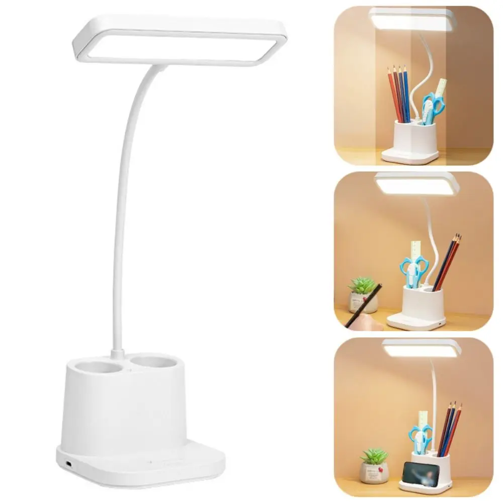 

Adjustable Penholder Desk Lamp 3 Colors Dimmable Tabletop Reading Lamp Energy-Efficient with Pen Holder&Phone Holder