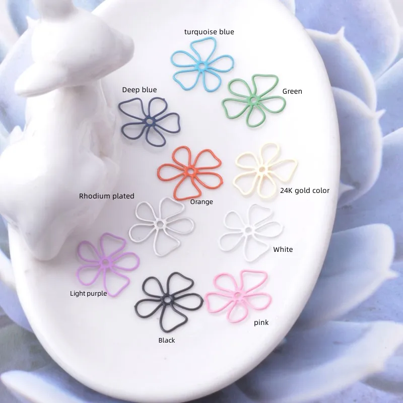 50 Stück Ac12657 20mm Bunte Blumen Filigran Anhänger Verbinder Hohlanhänger DIY Schmuckherstellung – Detail 1