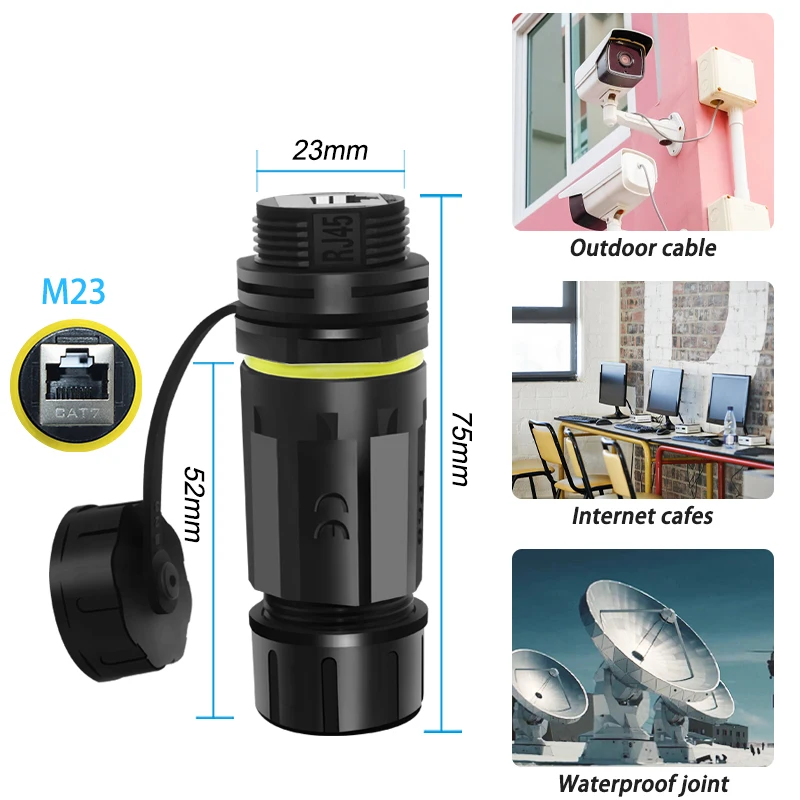 Connettore IP68 RJ45 CAT7 Spina di rete di aggancio M23 impermeabile Giunto dritto Connettori impermeabili RJ45 da pannello da 4,5-7,5 mm