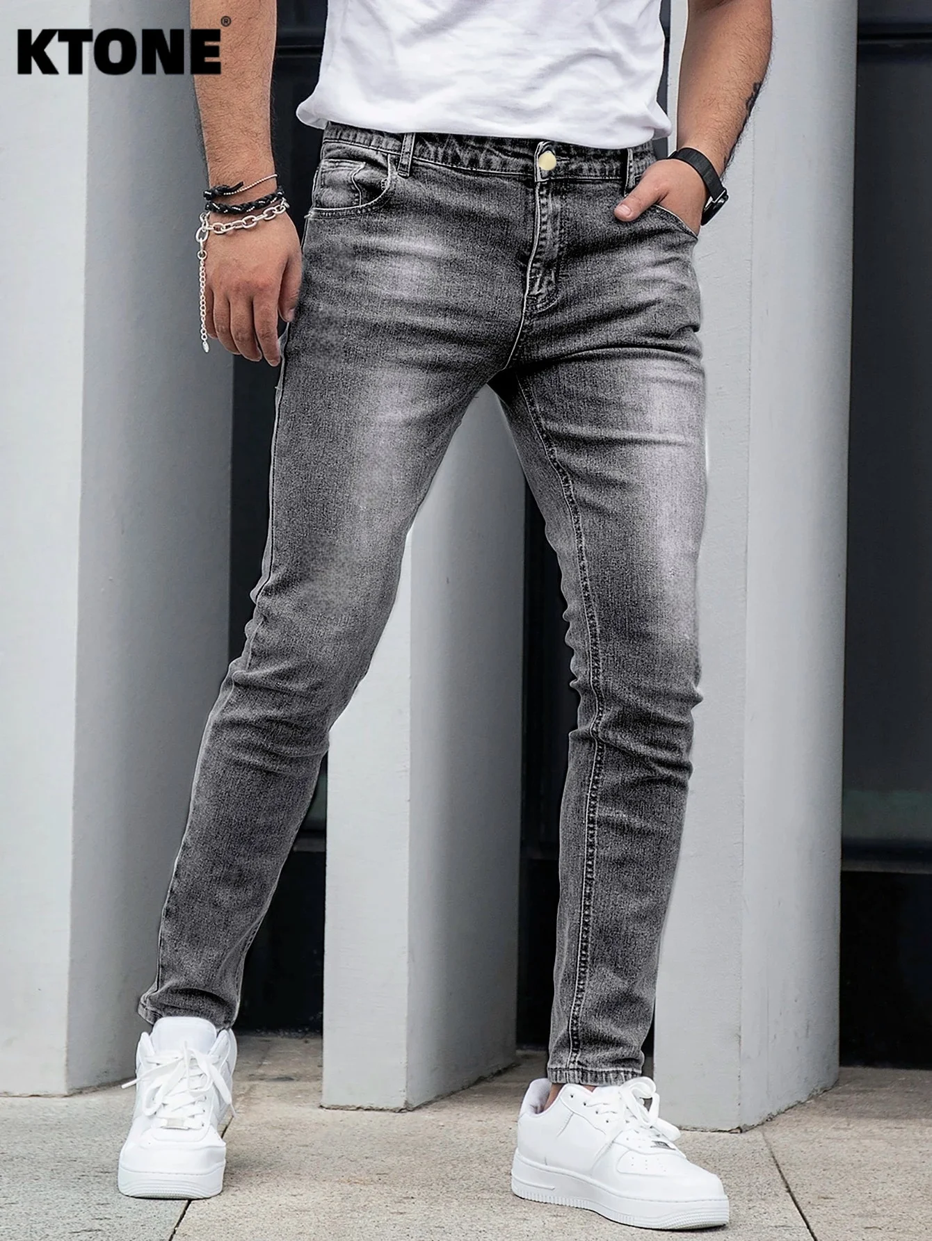 

Hip-hop Gray Y2K Drip Men's Slim Jeans Pants Original Trendy Denim Trousers No accessories or belts included