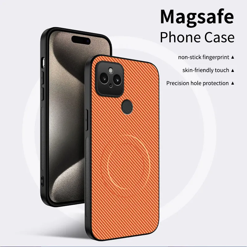 Magnetische Handyhülle für Google Pixel 5 5A Pixel 4A 4G 5G 4 XL für Magsafe Wireless Charging, schützende Rückseite aus Kohlefaser