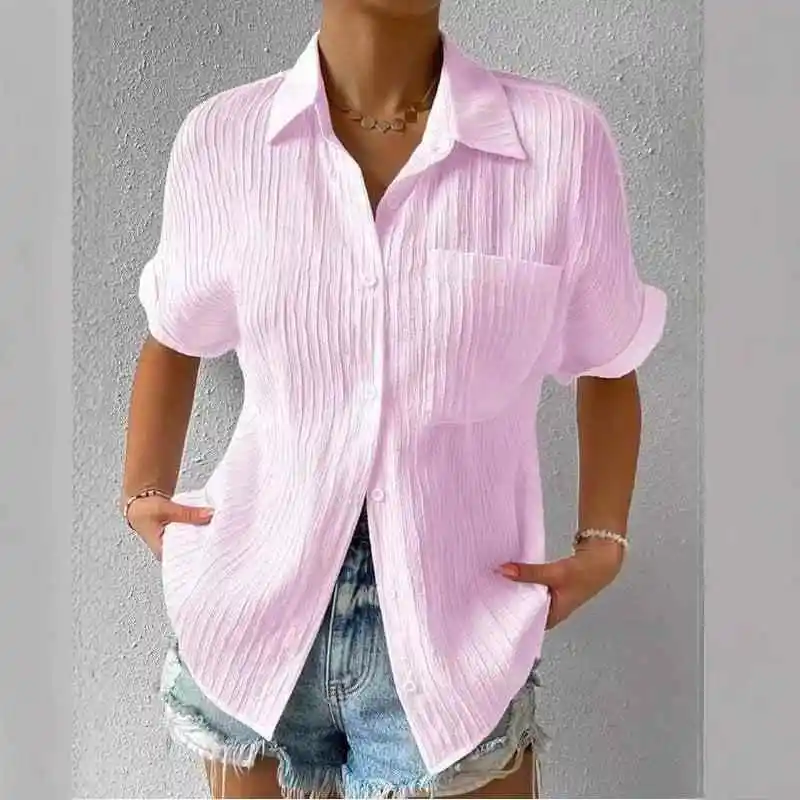 

Casual Sle Splicing ket ort Sved irt with Lapel Long Sve Flip Collar Polyester Fiber Women's Faion irt