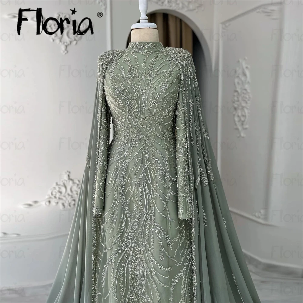 Customized Long Cape Sleeve A Line Evening Dress Middle East Muslim Women Wedding Party Gowns Formal Night Dinner Gown Plus Size