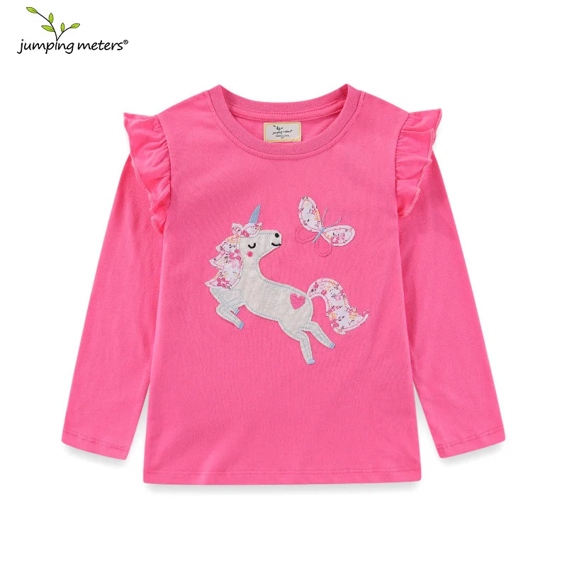 

Jumping Meters 2-7T Long Sleeve Girls T Shirts Unicorn Embroidery Autumn Spring Kids Clothes Fashion Toddler Shirts Tops