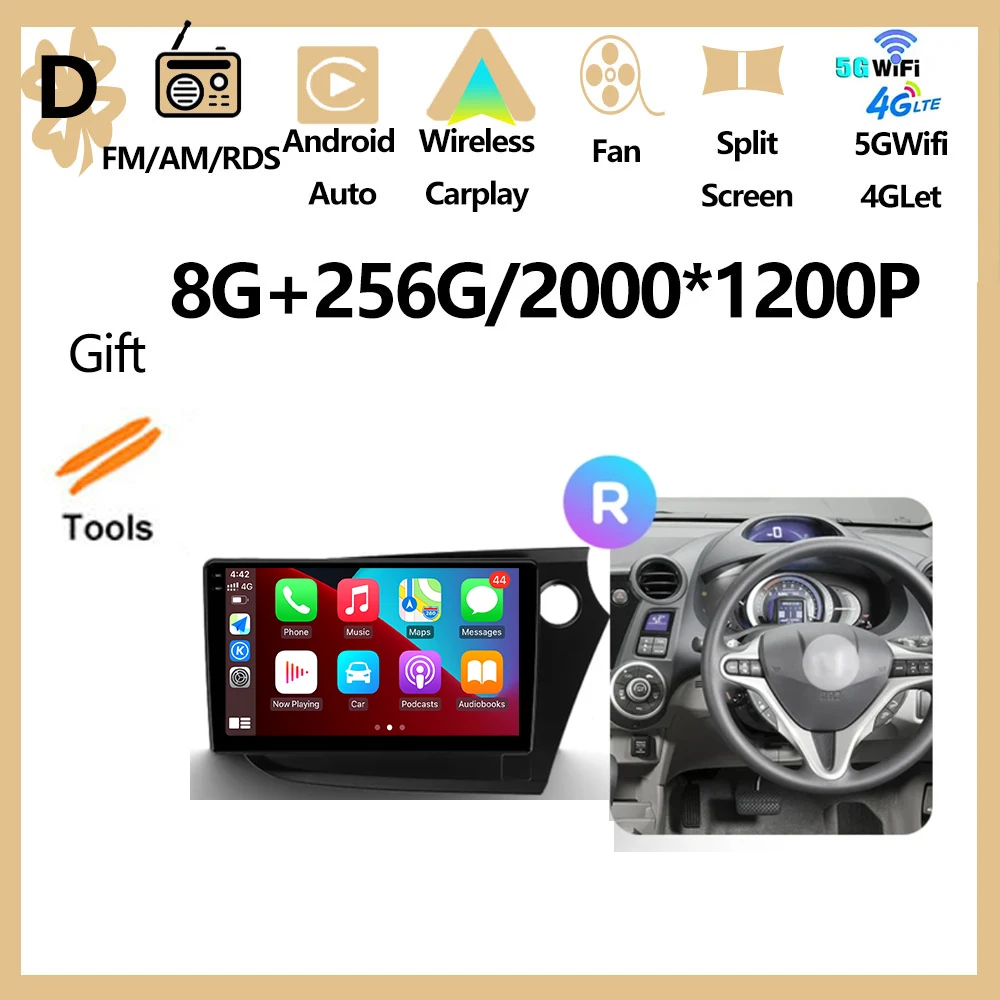 Android 16 autoradio multimediaspeler GPS navigatie stereo voor Honda Insight 2 LHD RHD 2009 - 2014, inclusief Carplay Auto