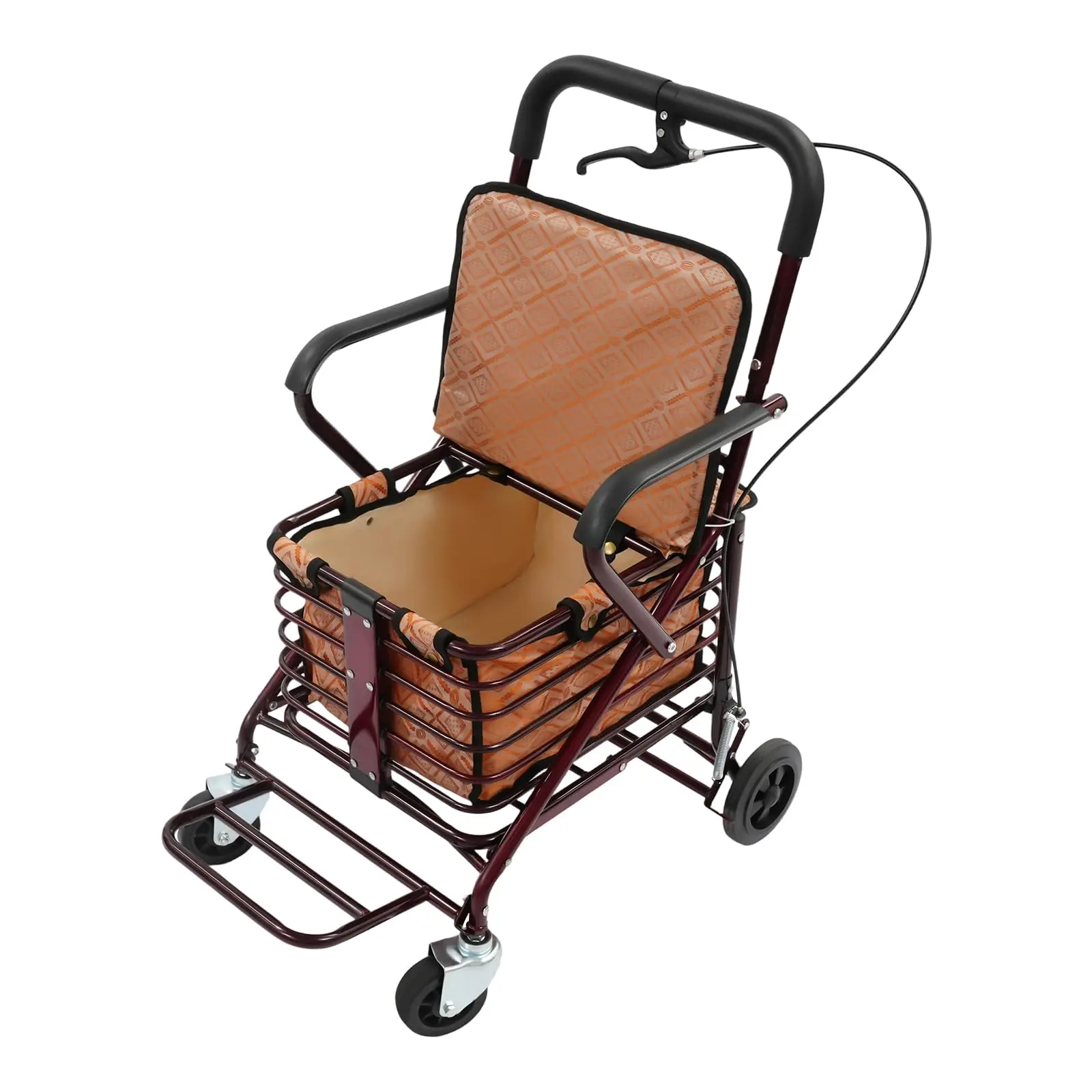 Foldable Shopping Cart with Seat – Sturdy 4-Wheel Collapsible Cart, Large Storage Basket & Handbrake, Portable for