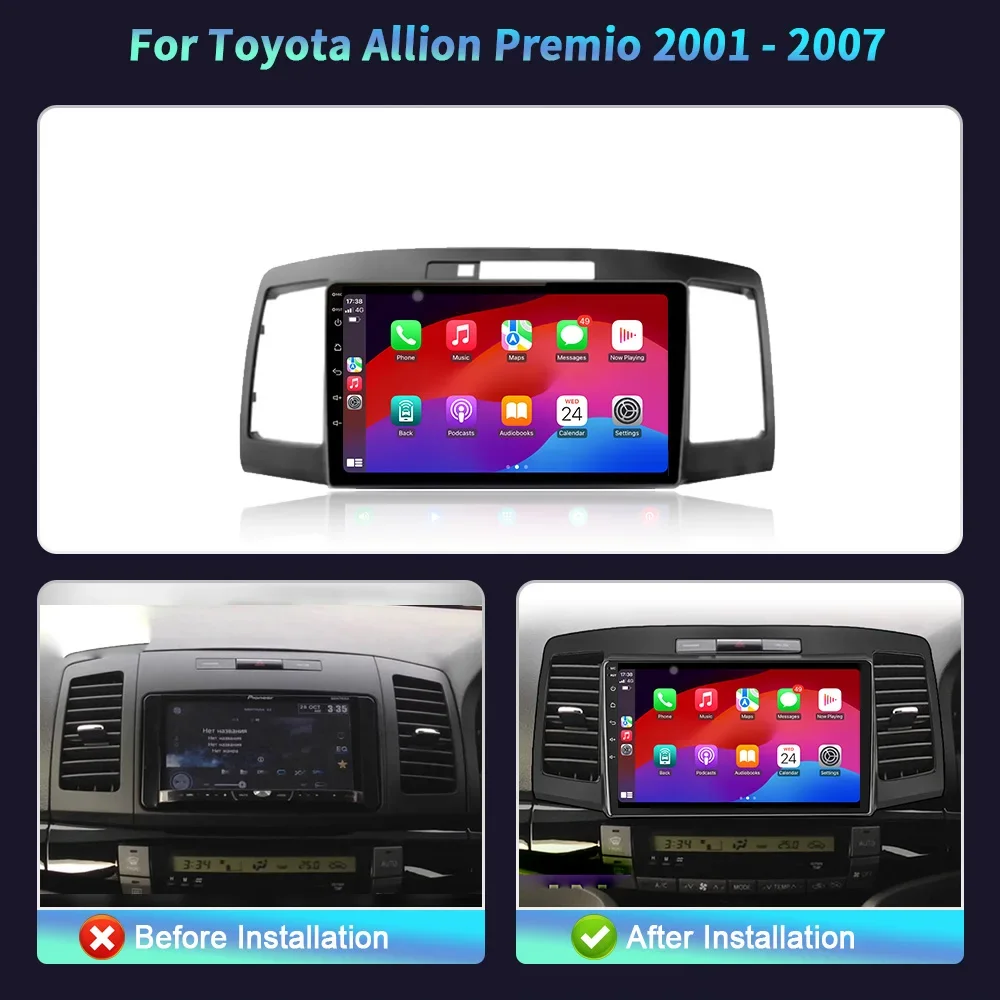 Android 14 For Toyota Allion Premio 2001-2007 Car Radio Multimedia Video Player Navigation 4G GPS Wireless CarPlay Touch Screen