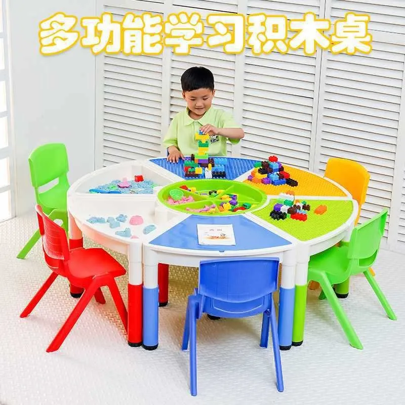 Table building block table children's play  baby play sand water plate learning  and chair set