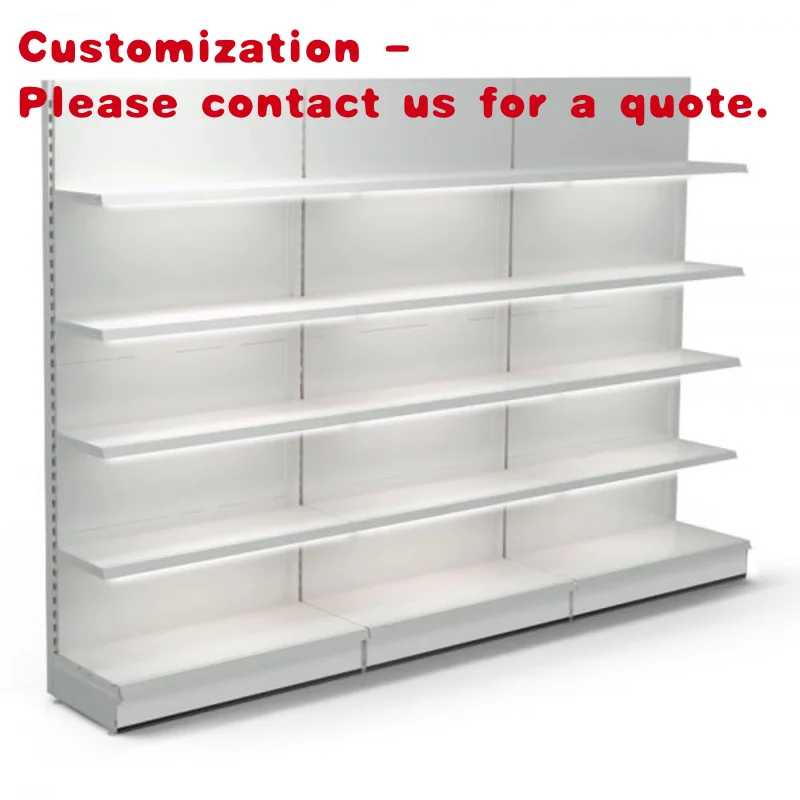 

custom.Custom Supermarket Double Sided Gondola Shevles in Supermarket Store White Retail Wall Shelving with LED Lighting