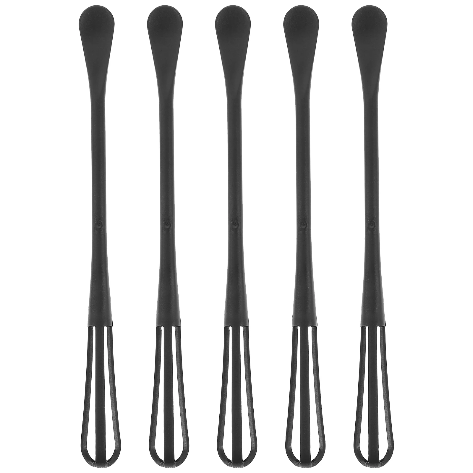 

5pcs Black Mini Long Handle Egg Whisk Spoon Multi Use Kitchen Tool Lightweight Ergonomic Practical Baking Gadgets Easy Clean Non