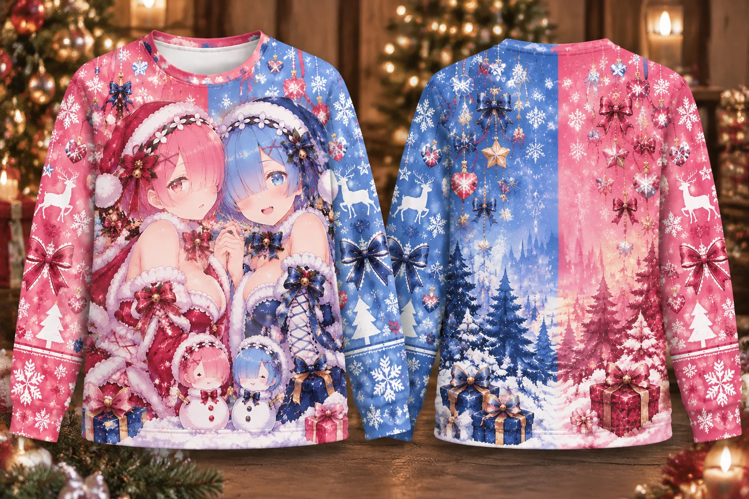 Re:ZERO Starting Life in Another World Rem Y2K Cosplay Christmas Sweatshirt Full Print Crew Neck Long Sleeve Unisex Top