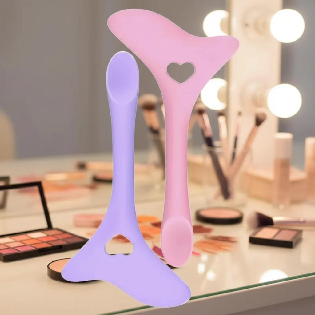 Outil de maquillage en Silicone 4 en 1, pour crème pour le visage, cuillère, Eyeliner, pochoirs pour cils, Application de rouge à lèvres