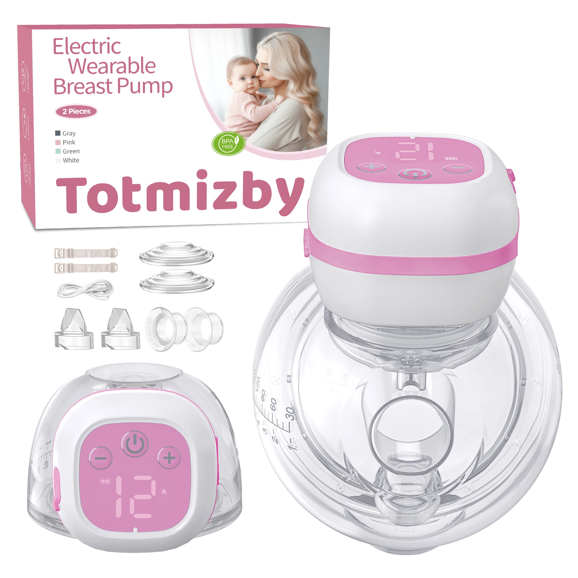 

Портативный электрический молокоотсос (2 шт.) без БФА, носимый, бесшумный, комфортный, для сбора грудного молока