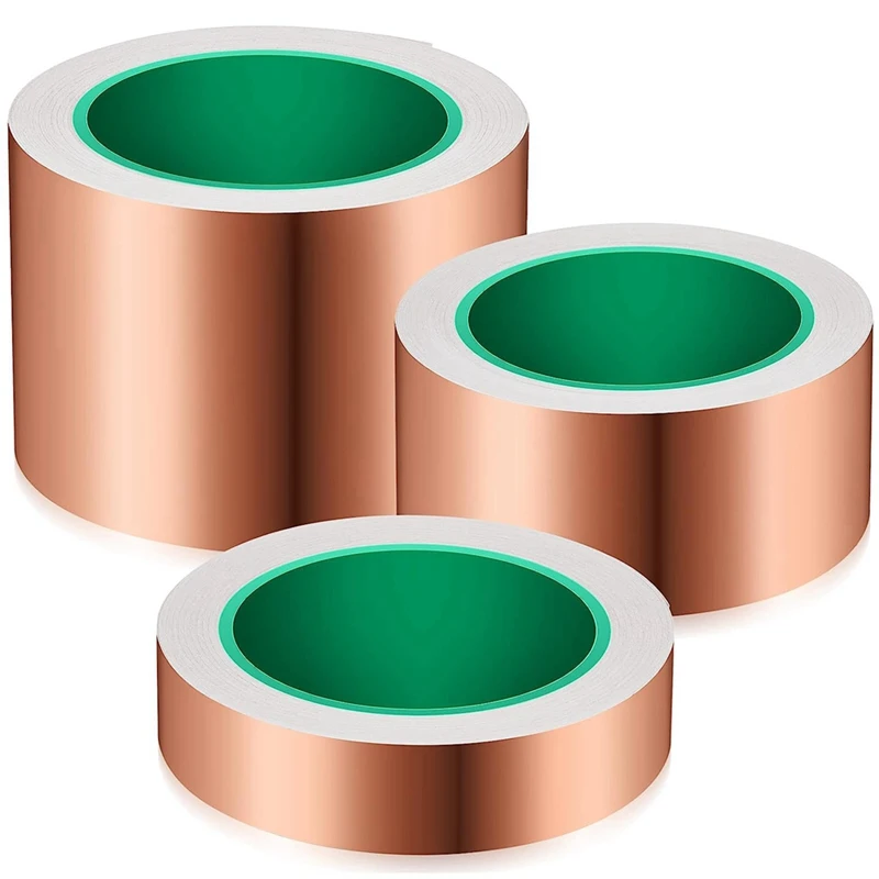 3 Stuks Kopertape Geleidende Zelfklevende Koperfolie Tape Koperen Afscherming Tape (1Inch X 66 Ft, 2Inch X 66 Ft, 3Inch X 66 Ft)