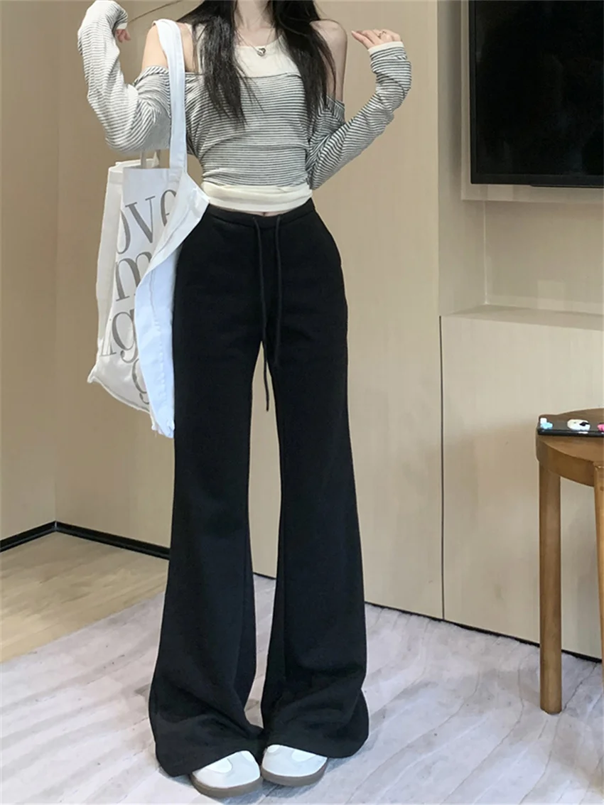 Playmt-mulheres slim flare pants, cintura alta, solto, chique, esportes, escritório, streetwear, casual, novo, verão, 2024