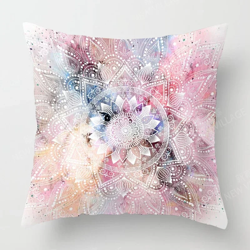 غطاء وسادة ملون بنمط ماندالا مع طباعة قطيفة قصيرة لتزيين أريكة غرفة المعيشة وغطاء وسادة #2