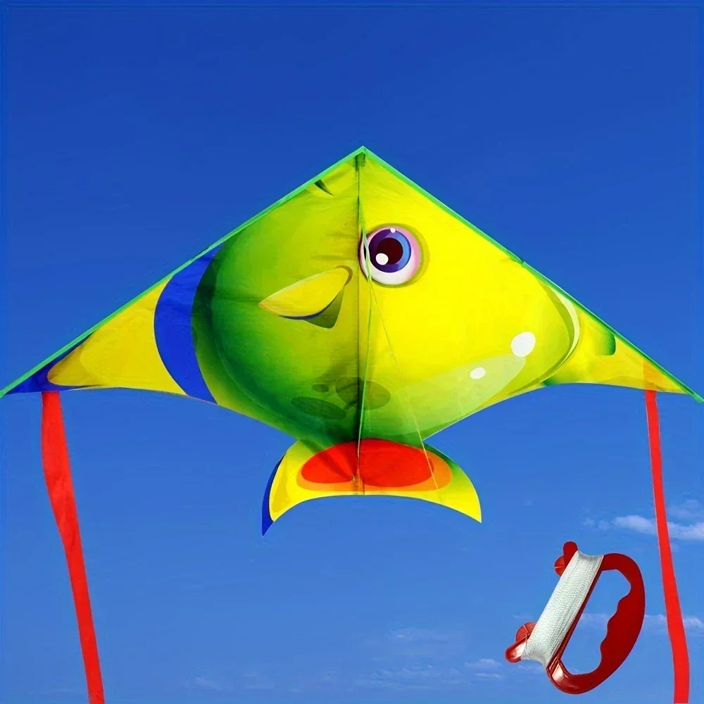 Animal de peixe dos desenhos animados pipa para crianças e adultos fácil de voar pipa de praia com alça de corda para iniciantes adolescentes brinquedo esportivo ao ar livre