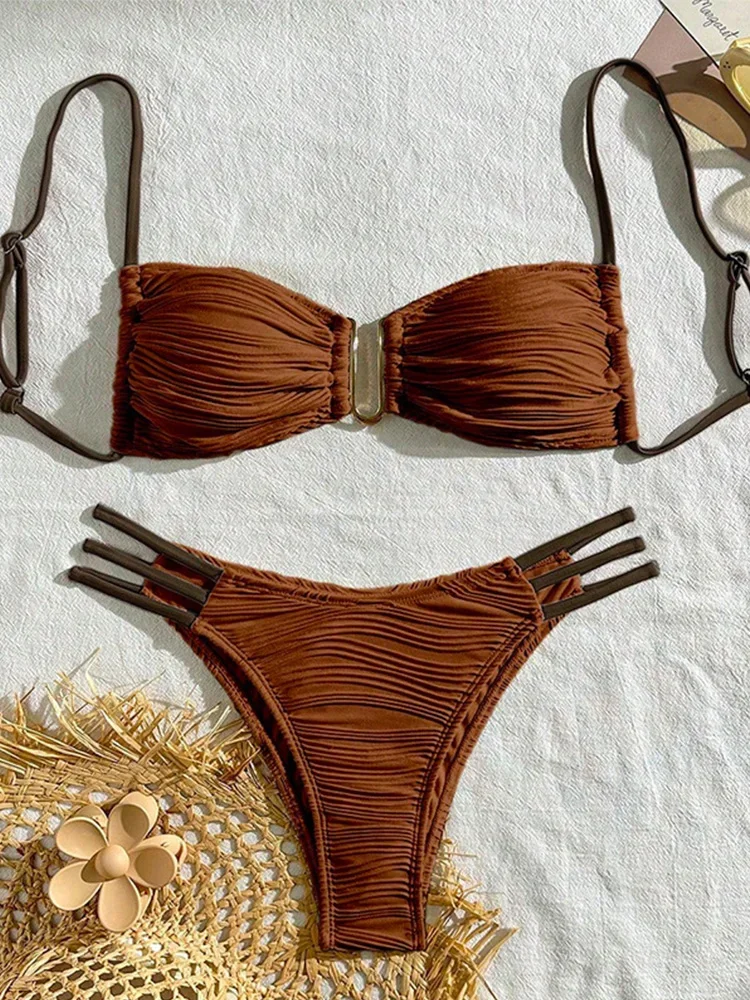 

Sexy Solid Backless Bikinis 2 Piece Set for Women Split Swimsuit High Waist Beach Bikinis 2025 New Summer Swimwear Bikinis Set