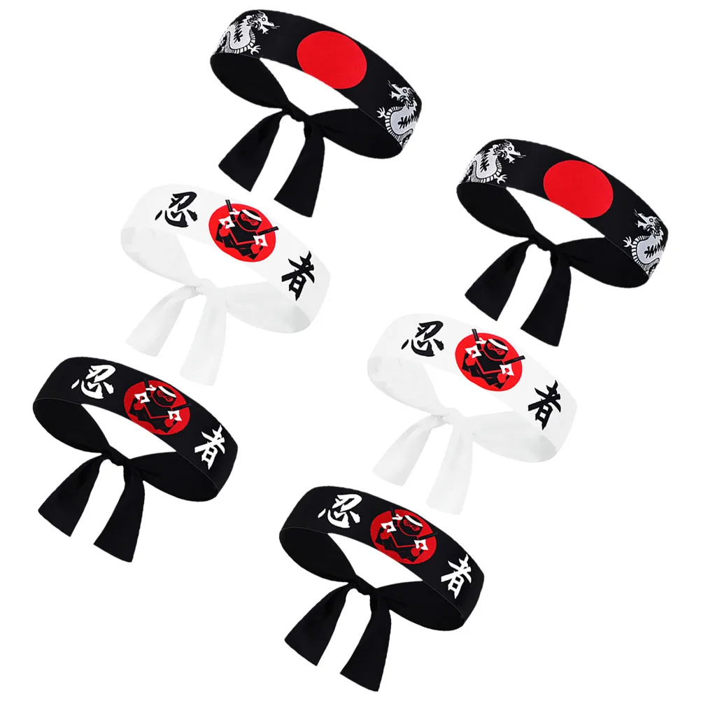 6 szt. Japońskie opaski ninja hachimaki samurajskie opaski sushi chef bandana karate szeroka opaska do włosów dla mężczyzn kobiet na imprezy anime