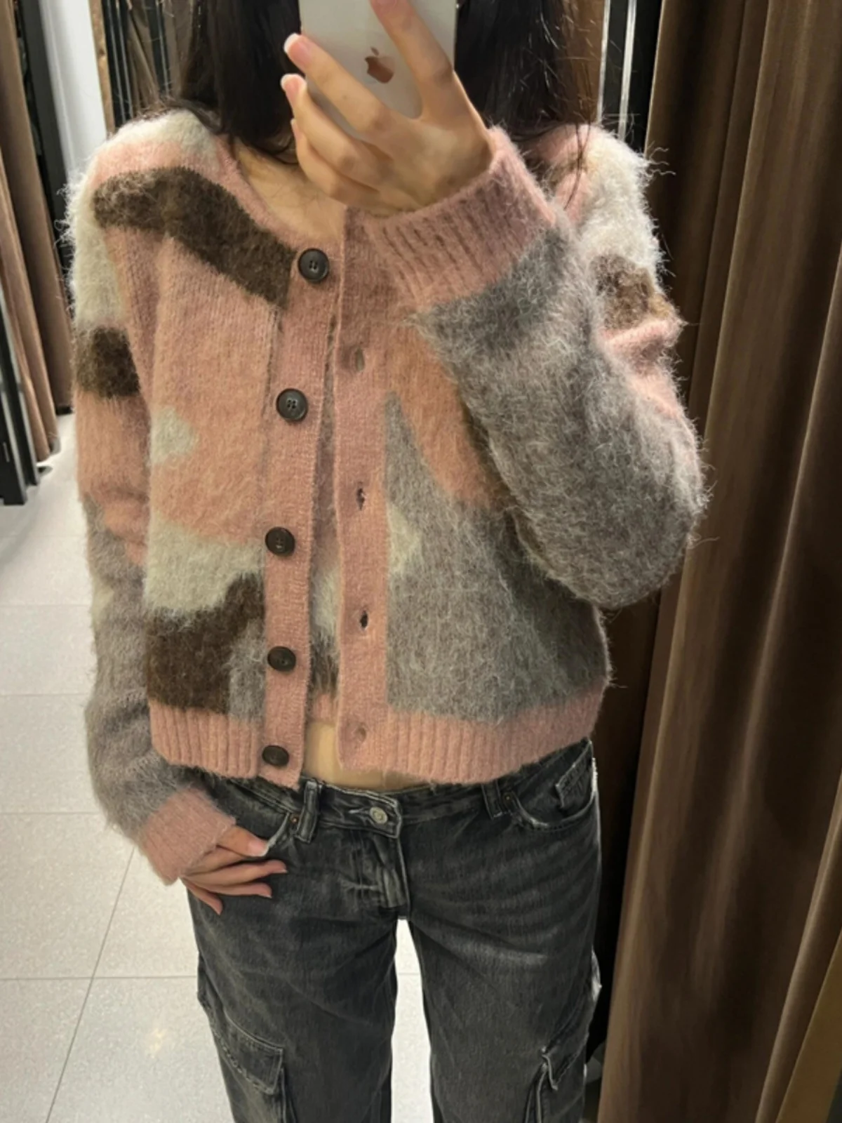 

Розовый круглый вязаный свитер с кардиганом на бретелях, комплект из двух предметов, женский, весна-осень, Jaet 959852, Sweet Sle Colleg