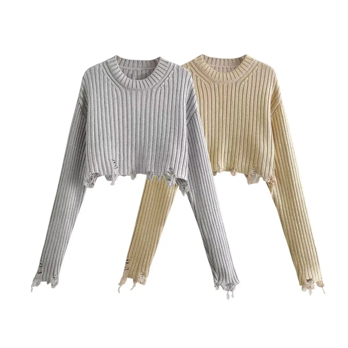 Women's Two-Color Metal Foil Short Knitted Sweater For Women