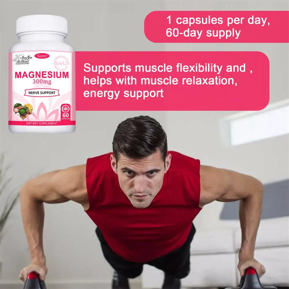 مغنيسيوم 300 ملجم، مكملات مغنيسيوم للرجال والنساء، دعم صحة العضلات والعظام والأعصاب، 60 كبسولة