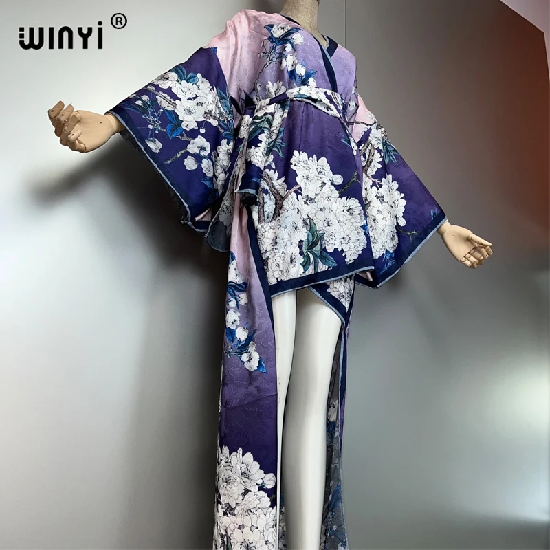 WINYI Summer Beach Wear Cover Up Irregular Cardigan Abaya Dubai Luxury Silky and Skin-Friendly Sexy Holiday Kimono Maxi Dress