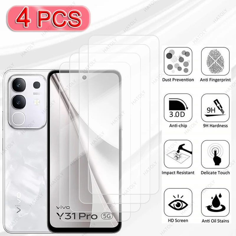 4PCS Tempered Glass For vivo Y31 Pro Glass Clear HD Protective Film For vivo Y31 Pro 5G Screen Protector Camera Lens Protector