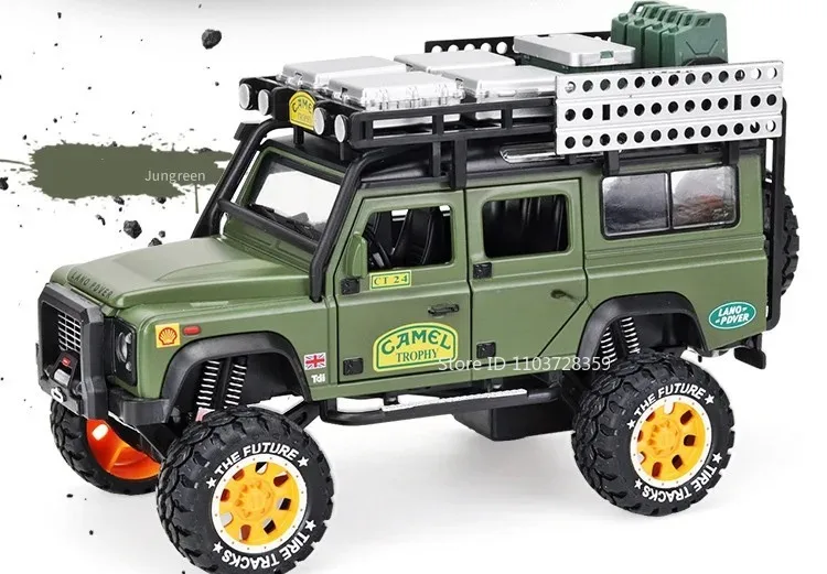 1:28 Camel Cup Land Rover Defender Modellauto Spielzeug Legierung Druckguss UNIMOG RV Geländewagen Sound Licht Türen geöffnet Kinder Geschenke – Detail 4