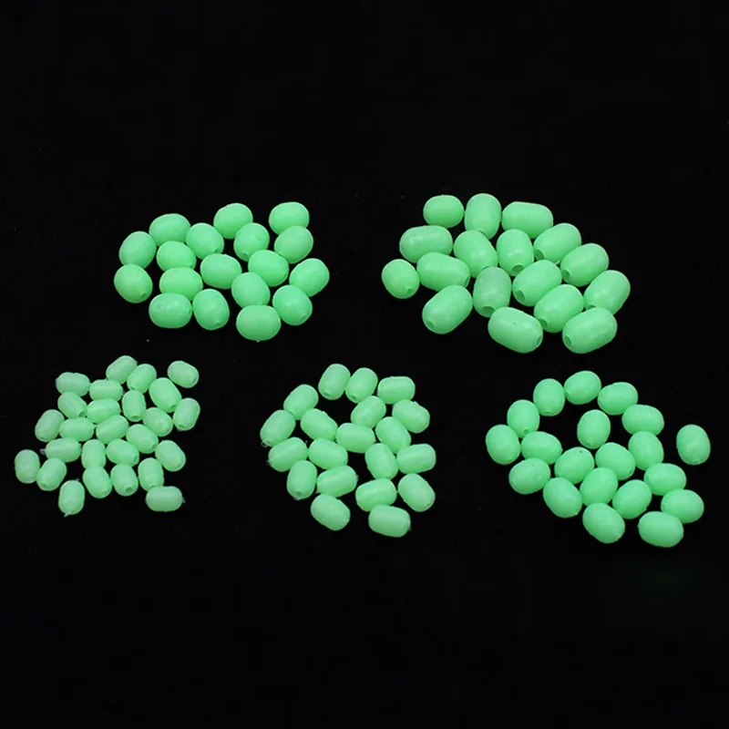 PRO BEROS 100Pcs Soft Rubber Luminous Fishing Beads Glowing Sink Beads For Treble Hook Fishing Rigs Green Glow in Dark