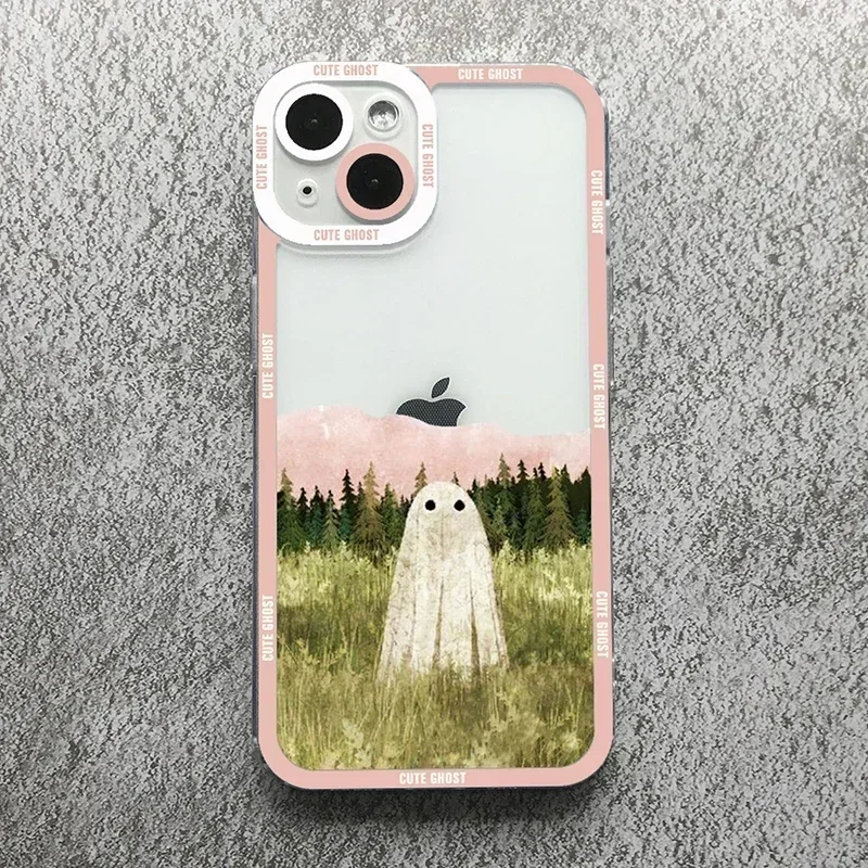 Cute Cartoon Ghost Phone Case For Xiaomi Mi 13 12 11 Lite 14 13T 12T 12X 12 Poco F5 X5 X3 Pro Transparent Shockproof Soft Cover