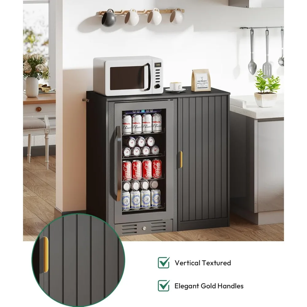 Coffee Bar con spazio per mini frigorifero - Mobile bar con presa di corrente, mini frigorifero scanalato con ripiano regolabile per K