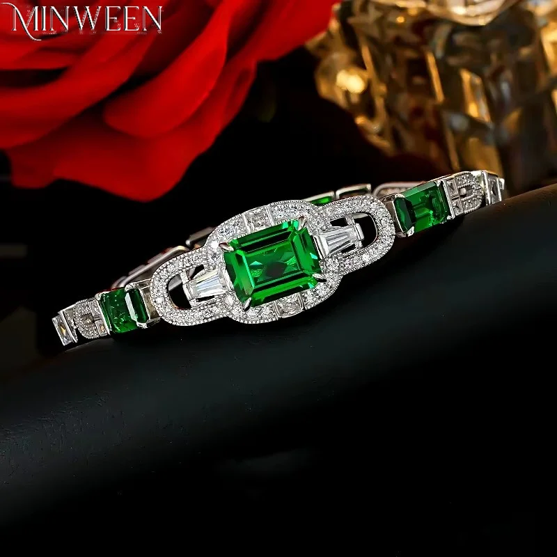 

European Style Lab Emerald Bixbite Bracelet 925 Silver Gold plated gift for Wife and Girlfriend