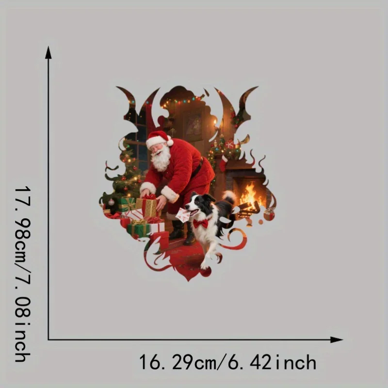 Праздничная наклейка с изображением Санта-Клауса и банта — завязанная наклейка с собакой для украшений дома и рукоделия, идеально подходит для ноутбуков, магнитов на холодильник