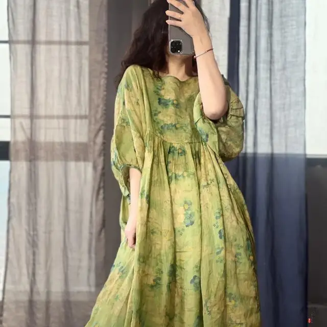 ผู้หญิงเย็บปักถักร้อย Boho ชุดยาวลูกไม้ขึ้นเอวผ้าฝ้ายลินินฤดูร้อนสไตล์เรียบง่าย Sundress Beach Party Dress Wh20