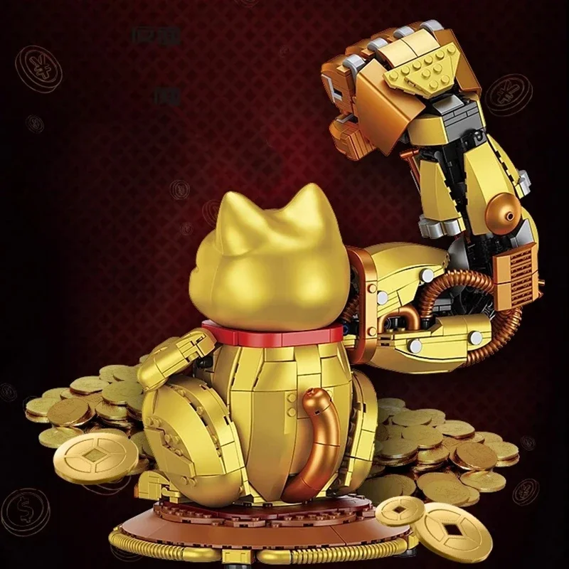 Lucky Cat Building Blocks Puzzle Toys Office Desk Ornaments New Year Gifts Store Decoration Chinese Style Figures