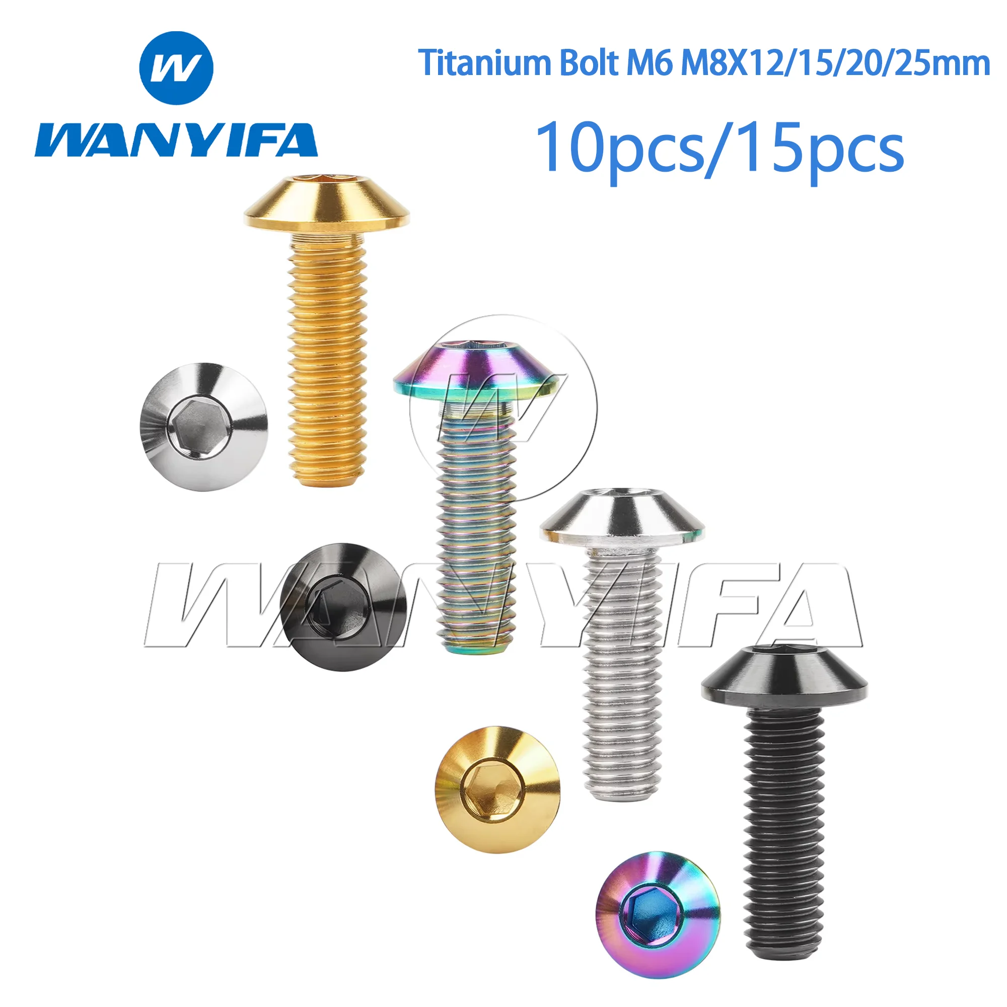 Wanyifa Titanium Bolts M6 M8X12/15/20/25/30/35mm Hexagon Socket Head Cap Screws for Bicycles and Motorcycles 10/15pcs