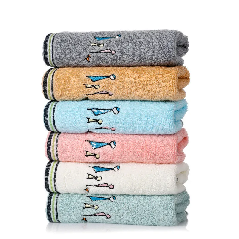 

70x140cm 100% Cotton Thicken Large Bath Towel Embroidered Family Pattern Absorbent Soft Bathroom Shower Mat