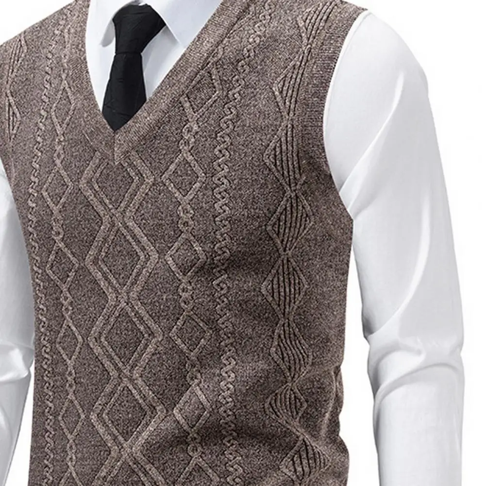 Pilling-free Men Vest Men's Knitting Vest V-neck Sleeveless Sweater Vest Rhombus Texture Knitwear Autumn Winter Casual Solid