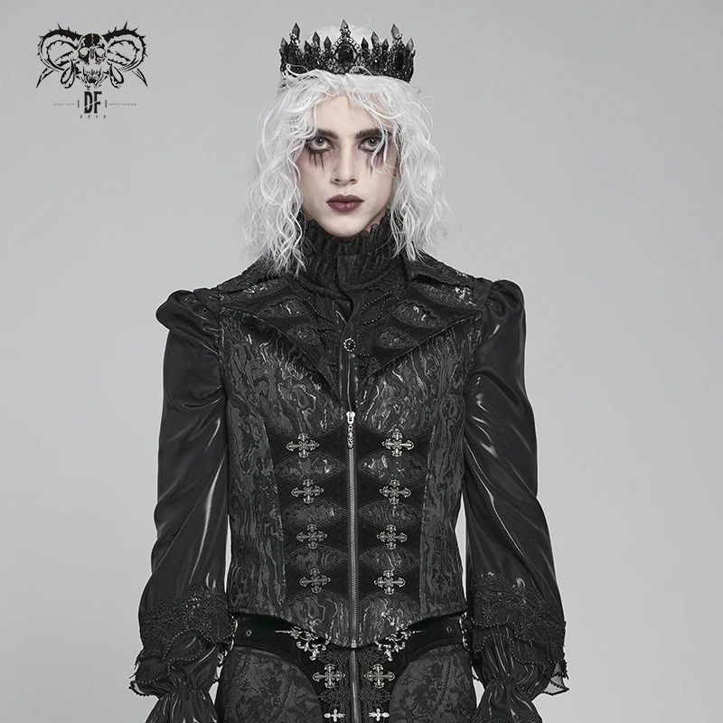 Men Gothic Waistcoat Vintage Dark Pattern Sleeveless Vest Double Pointed Tailcoat Punk Metal Buckle Formal Party Costume WT098