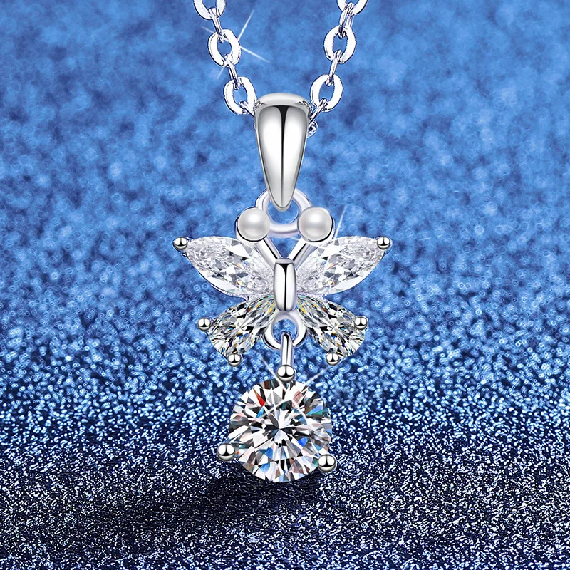 Mozambique Stone Necklace Platinum PT95018k Gold Pendant Personalized Design Butterfly Wings Necklace Pendant Necklace