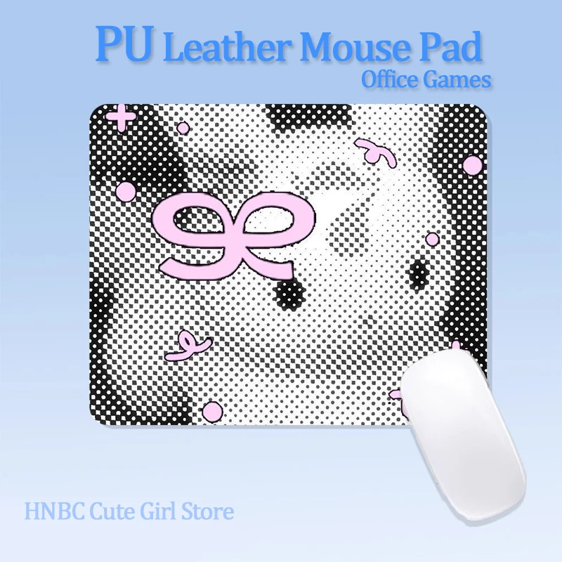 

Ins Cute Bunny Pink Bow Black Polka Dot PU Leather Mouse Pad | Kawaii Office Gaming Small Desk Mat for Girls Creative Decor