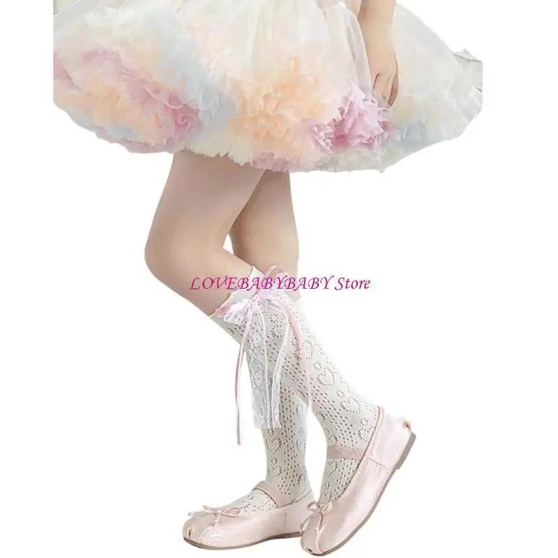 

Lace Calf Socks for Teen Girls Bowknot High Boot Socks Leg Cover Mesh Stockings Breathable Fashion Loose Socks 4XBC