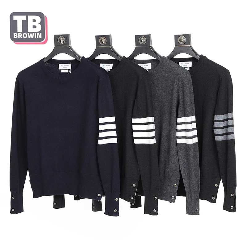 Brand TB four-bar men\'s sweater Korean round-neck luxury personality collision autumn and winter warm